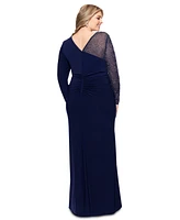 Betsy & Adam Plus Size Embellished Asymmetric Gown