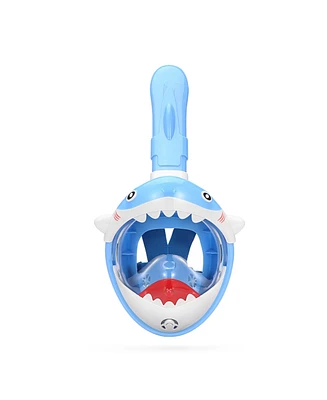 Sharky Blue Full Face Snorkel Mask – Anti-Fog, Safe Waterproof Underwater Snorkeling for Kids & Teenagers