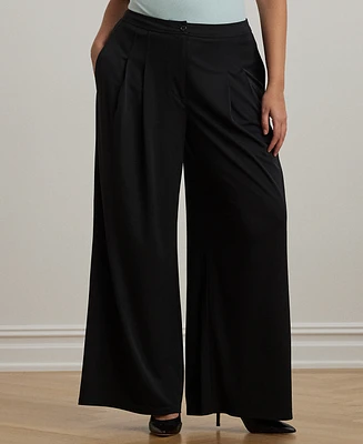 Lauren Ralph Plus Pleated Stretch Jersey Wide-Leg Pants