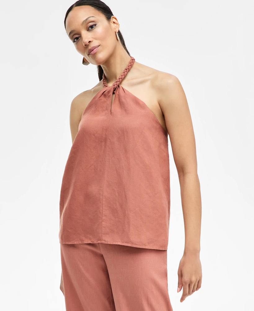 I.n.c. International Concepts Women's Linen-Blend Braided Halter Top