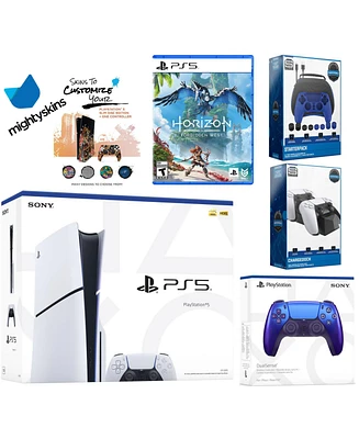 Sony Playstation 5 Slim Disc Bundle with Extra Camo Controller, Plantronics Headset, Trigger Stop Kit, Fps Grip Kit and MightySkins Decal Voucher