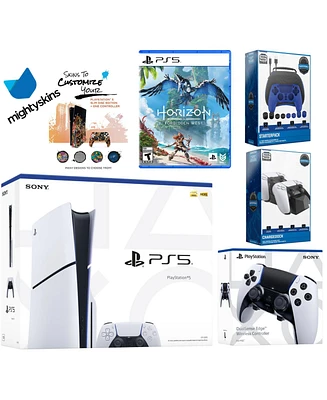 Sony Playstation 5 Slim Disc Bundle with Horizon Forbidden West, Extra Edge Controller, Pro Gamer Kit, Dual Charge Dock and MightySkins Decal Voucher