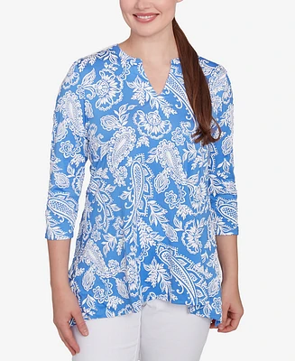 Ruby Rd. Petite Jacobean Paisley Puff Print V-Neck Top
