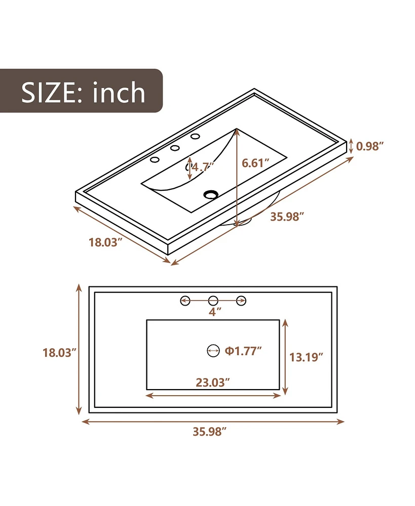 36" Bathroom Vanity with Sink Combo, Six Drawers, Multi-Functional Drawer Divider, Adjustable Shelf, Grey