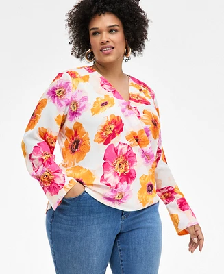 I.n.c. International Concepts Plus Cuffed Surplice Blouse, Exclusively at Macy's