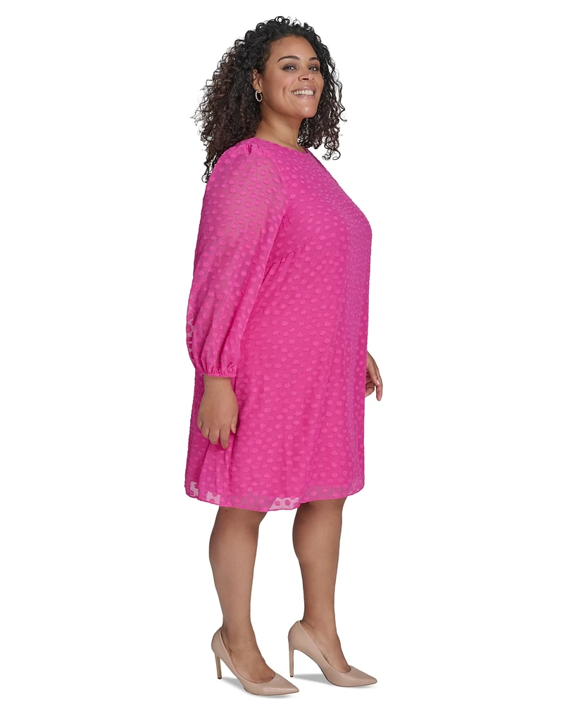 Jessica Howard Plus Clip-Dot Chiffon Boat-Neck Dress