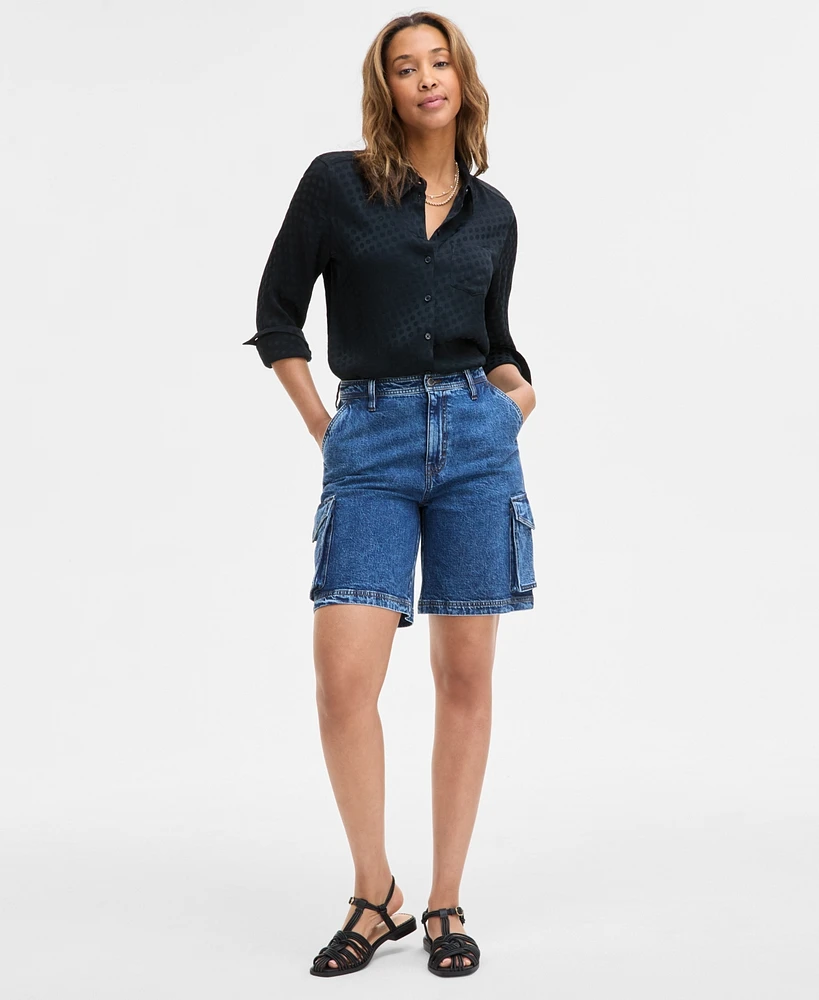 On 34th Women's High Rise Cargo Bermuda Jean Shorts, Exclusively at Macy's