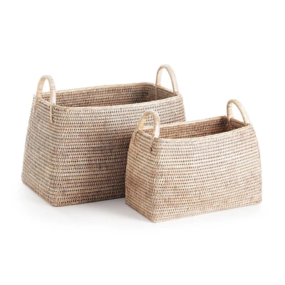 Burma Rattan Narrow Magazine Baskets Set of 2