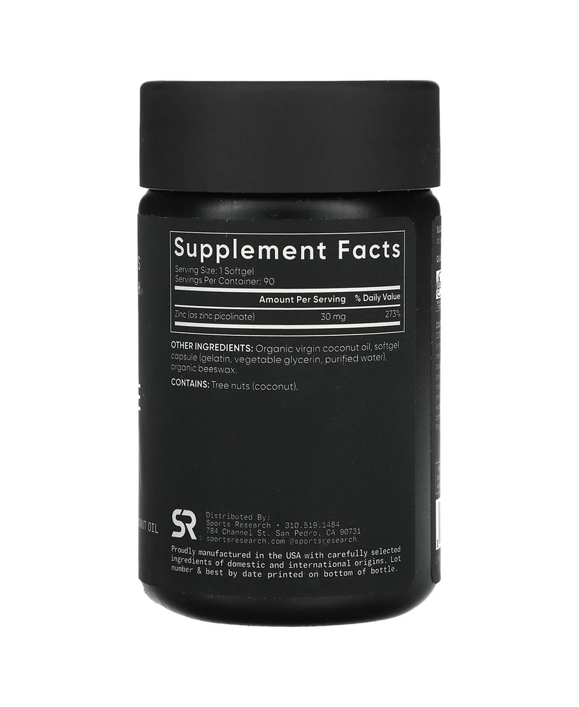 Sports Research Zinc Picolinate High Potency 30 mg