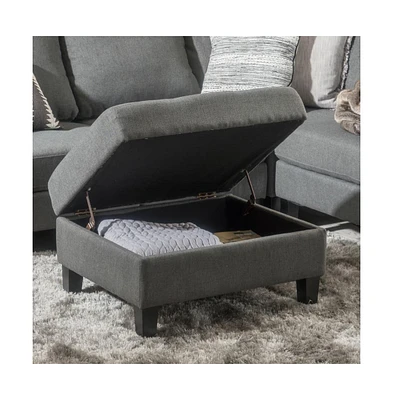 Tufted Storage Ottoman with Waffle Stitching, Upholstered Footrest with Hidden Storage-The Pop Home