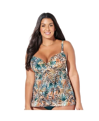 Swimsuits for All Women's Bra Faux Flyaway Underwire Tankini Top