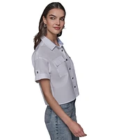 Karl Lagerfeld Paris Women's Poplin Short-Sleeve Button-Front Top