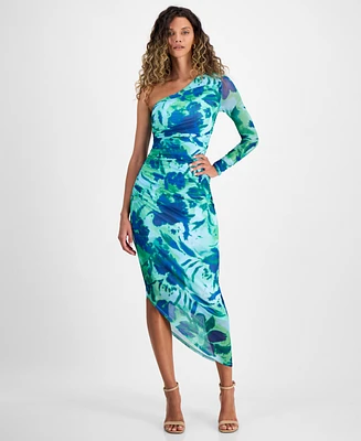 Rachel Roy Women's Quinn Floral Asymmetric Mesh Midi Dress
