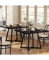 Tribesigns Square Dining Table Set of 6, 31.5" Industrial Dinner Table with Metal Base, Wood Kitchen Table for 10 People, Brown Bar Table for Res