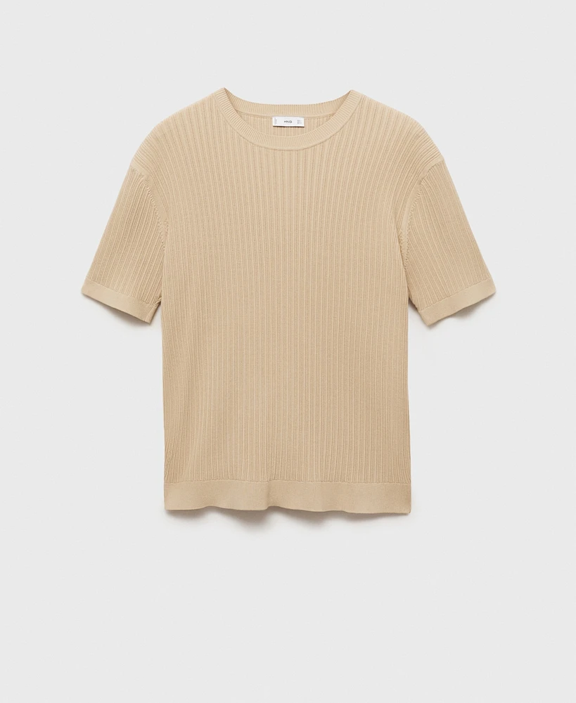Mango Men's Braided Cotton Knitted T-Shirt