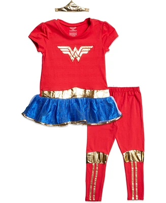 Dc Comics Justice League Wonder Woman Girls Costume Dress Leggings Headband 3 Piece Set Toddler to Big Kid