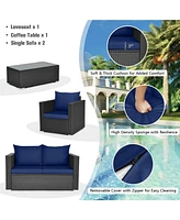 Gymax Set of Rattan Furniture Set Cushioned Sofa Chair Coffee Table Patio