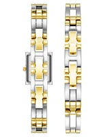 Anne Klein Women's Quartz Iconic Two-Tone Metal Alloy Rectangular Case Bangle Watch Set, 17mm
