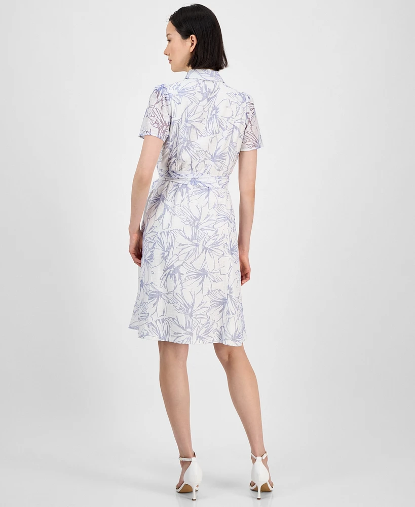 Anne Klein Women's Short-Sleeve Tie-Waist Shirtdress