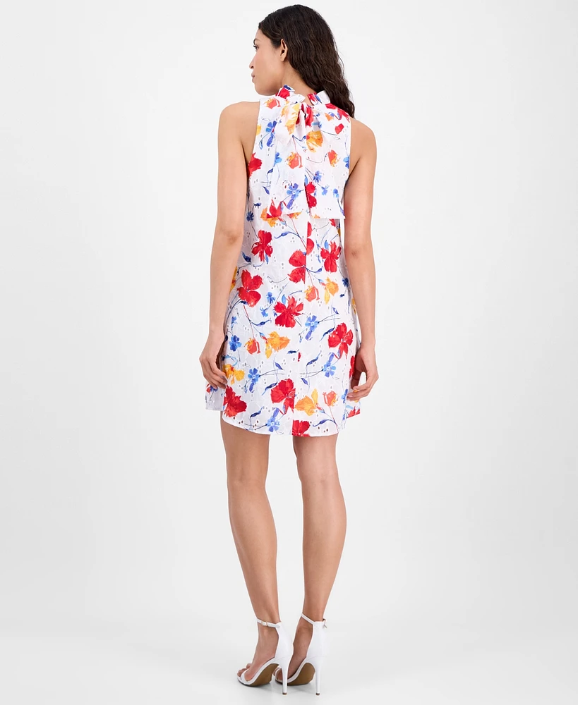 Anne Klein Women's Printed Cotton Eyelet Sleeveless Shift Dress