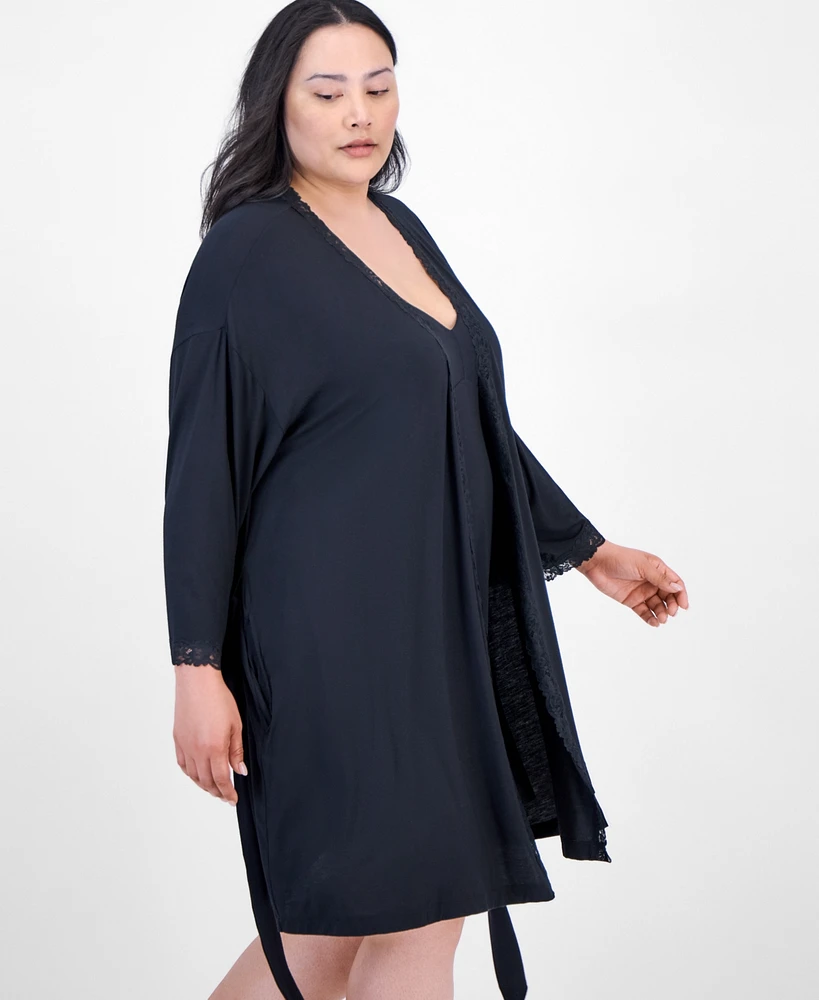 I.n.c. International Concepts Plus Lace-Trim Knit Wrap Robe, Exclusively at Macy's