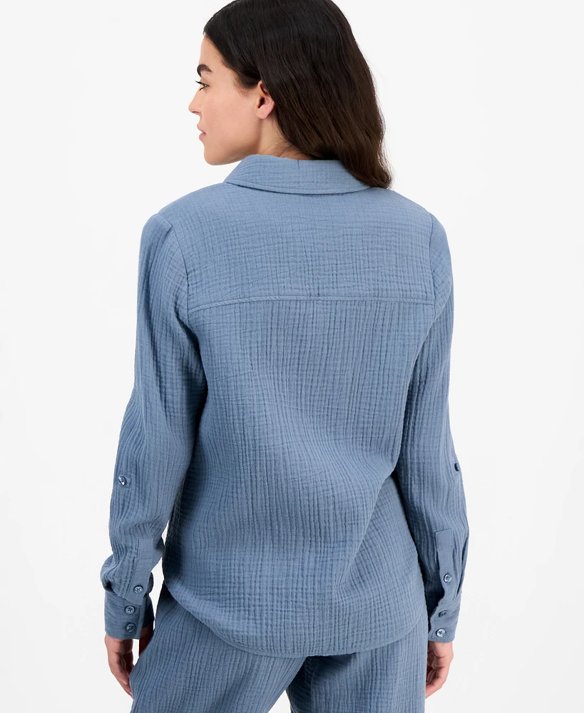 Dkny Jeans Petite Cotton Roll-Tab Shirt