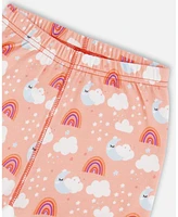 Deux par Deux Baby Girls Cotton Tank Top And Shorts Pajama Set Rainbow On Light Coral
