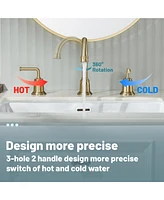 2-Handle Bathroom Sink Faucet with Drain Assembly lavatory Faucet with Pop Up Drain and cUPC Faucet Supply Hoses, Brushed Gold