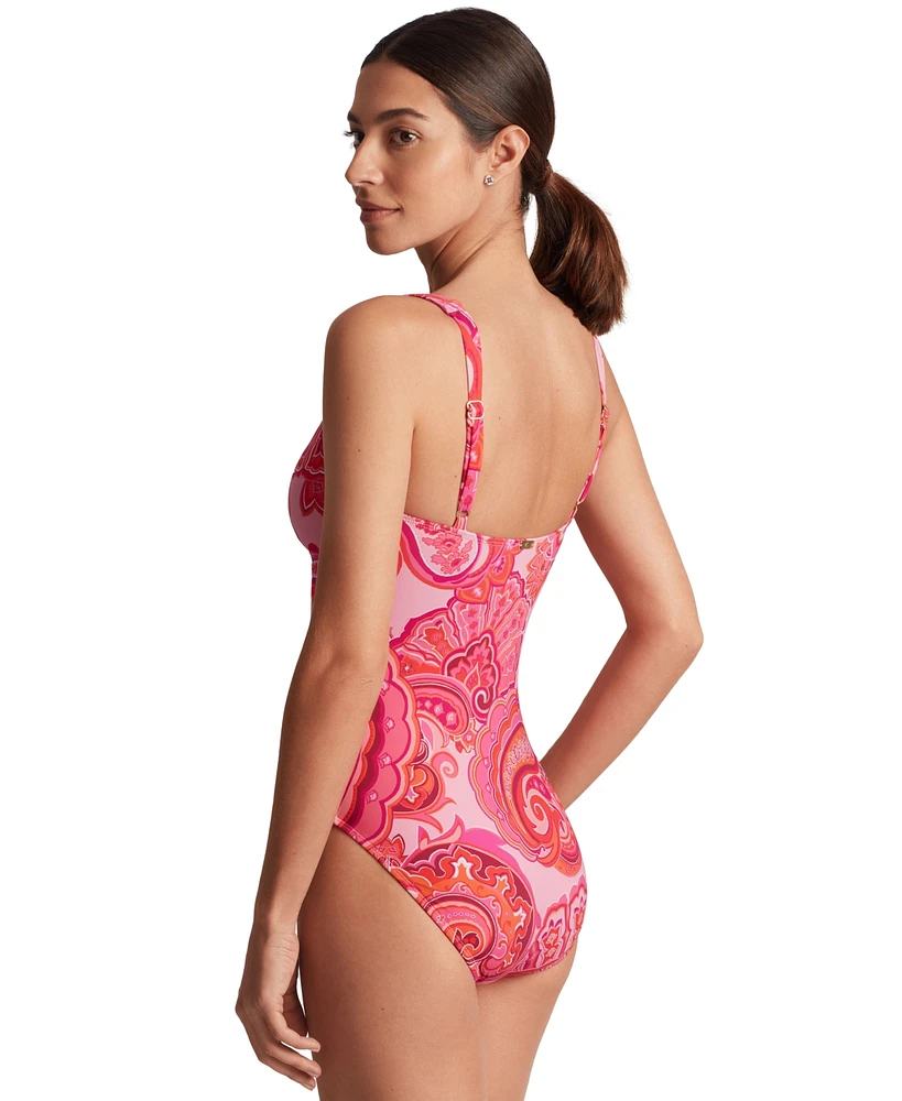 Lauren Ralph Women's Printed Tie-Front One-Piece Swimsuit
