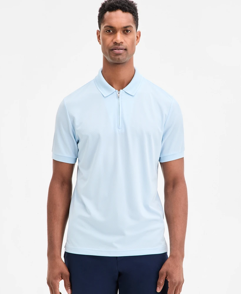 Alfani Men's Ottoman Short Sleeve Textured Quarter-Zip Polo Shirt, Exclusively at Macy's