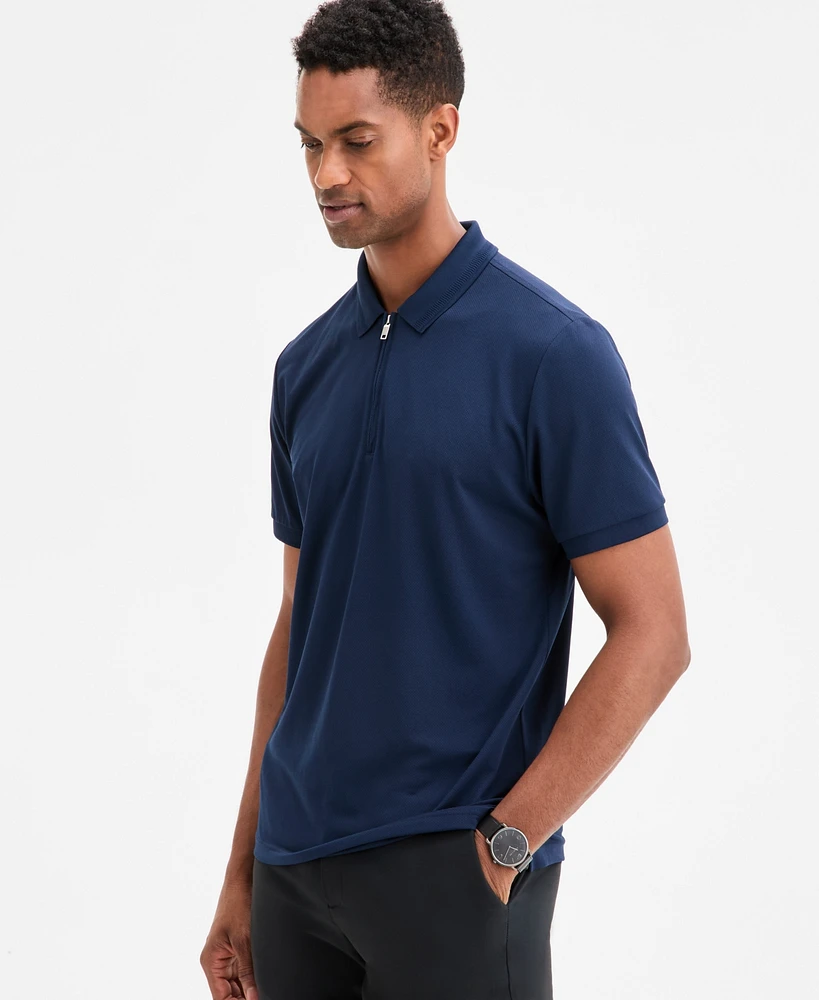 Alfani Men's Ottoman Short Sleeve Textured Quarter-Zip Polo Shirt, Exclusively at Macy's