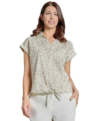 Jones New York Petite Tied Button-Front Blouse