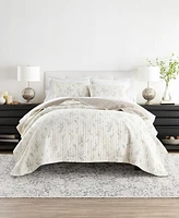 ienjoy Home Watercolor Leaves and Stripe Reversible 3-Pc. Lightweight Quilt Set