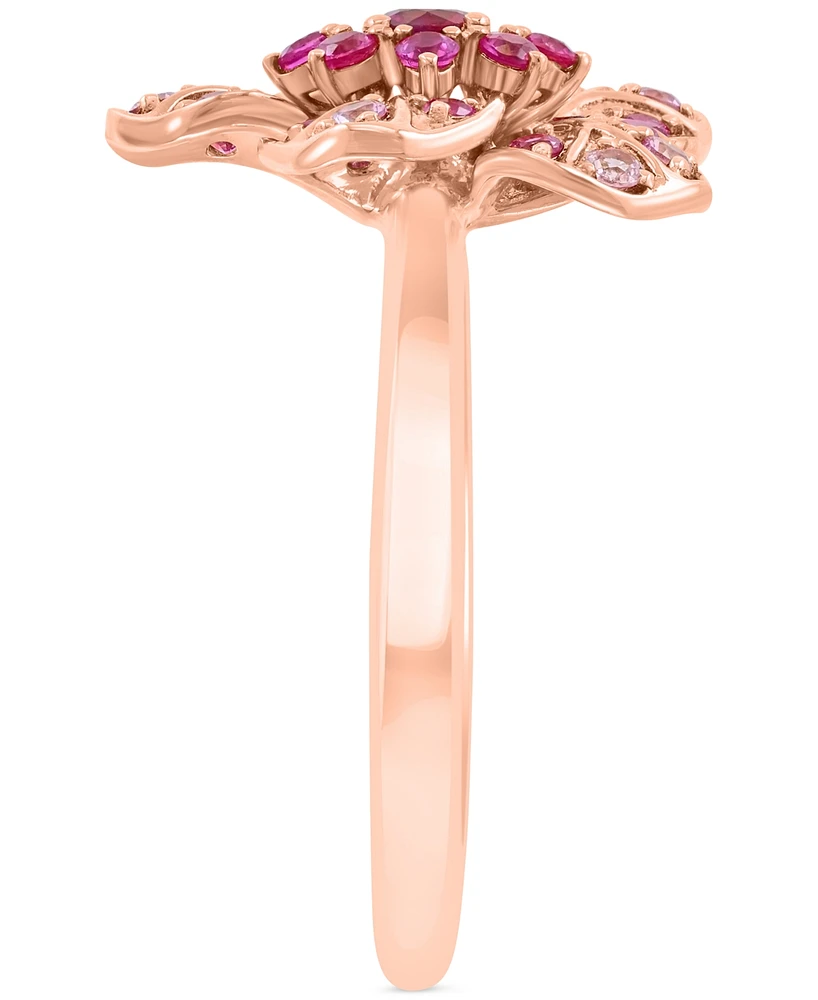Effy Pink Sapphire (5/8 ct. t.w.) & Ruby (1/10 ct. t.w.) Flower Ring in 14k Rose Gold