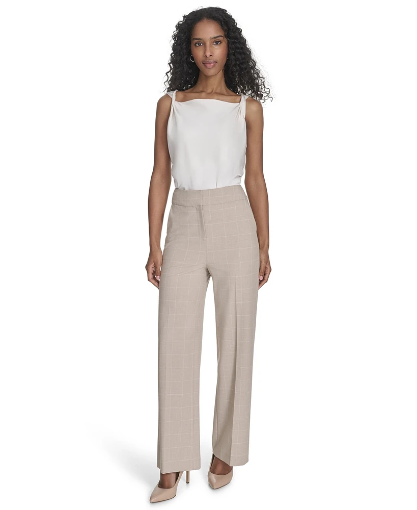 Calvin Klein Petite Windowpane Wide-Leg Pants