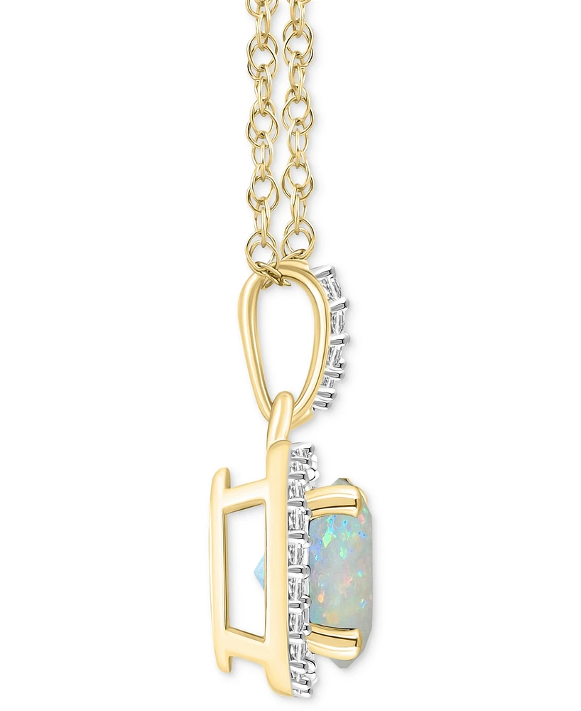 Lab-Created Aquamarine (1-2/5 ct. t.w.) & White Sapphire (1/6 Halo 18" Pendant Necklace 14k Gold (Also Opal