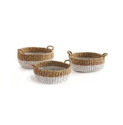 Seagrass Shallow Baskets With Handles Set of 3