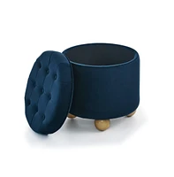 Round Velvet Storage Ottoman with Lid, Multi-Functional Tufted Footrest for Living Room & Bedroom-The Pop Home