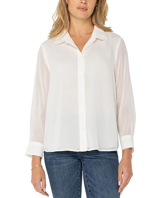 Liverpool Los Angeles Women's Long Sleeve Woven Shirt with Pleated Back Top