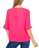 CeCe Women's Textured Ruffled-Cuff 3/4-Sleeve Crew Neck Blouse