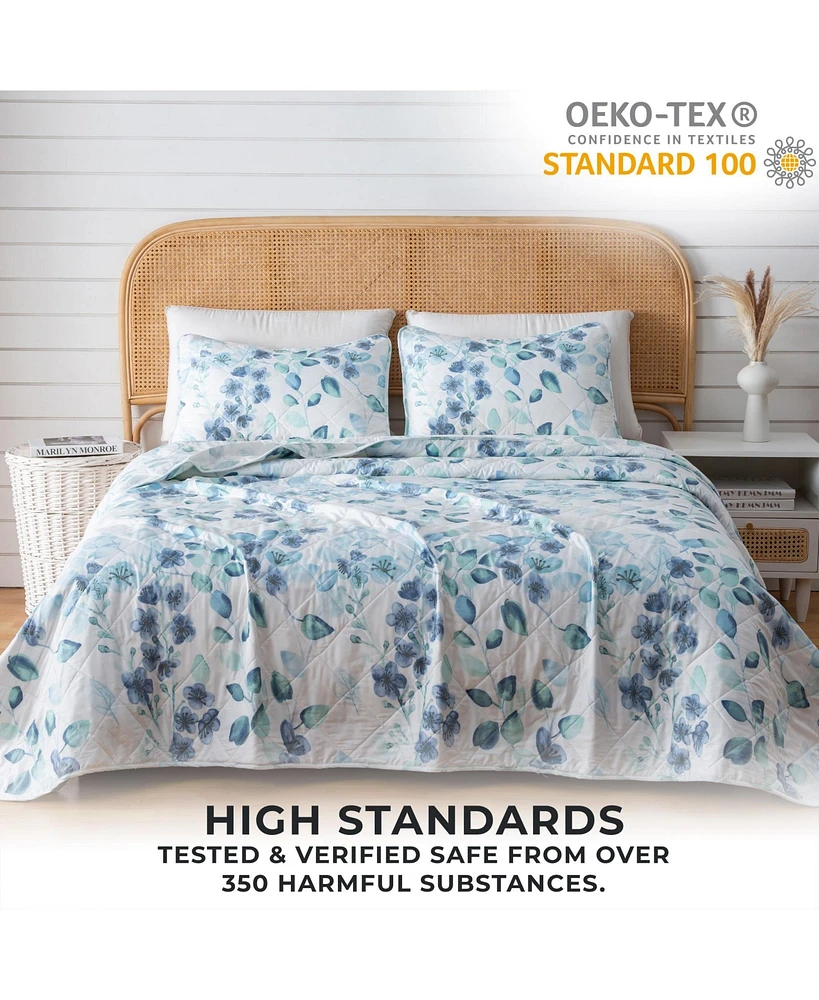 Linery & Co. Watercolor Leaves Microfiber Quilt Set With Shams
