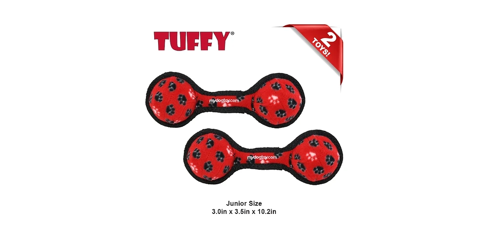 Tuffy Jr 2 Ball Tug Red Paw, 2 Pack Durable Squeaky Dog Toy