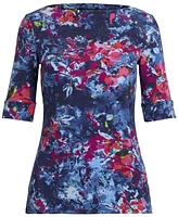Lauren Ralph Women's Print Stretch Cotton Boatneck Tee