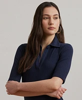 Lauren Ralph Women's Rib-Knit Elbow-Sleeve Polo Dress