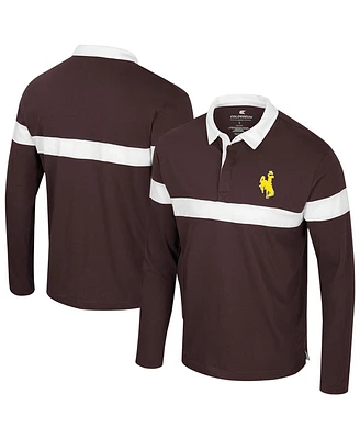 Colosseum Men's Brown Wyoming Cowboys Too Cool For School Long Sleeve Polo Shirt