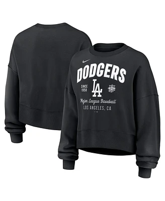 Nike Women's Black Los Angeles Dodgers Oversized Long Sleeve Cropped Pullover Sweatshirt