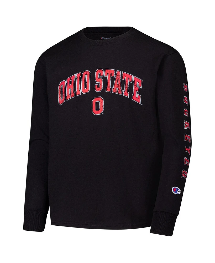 Champion Big Boys and Girls Black Ohio State Buckeyes Distressed Arch Over Logo Long Sleeve T-Shirt