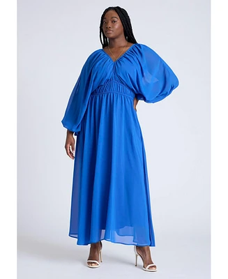 Eloquii Women's Chiffon Balloon Sleeve Maxi Dress
