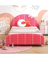 Wood Upholstered Twin Bed Platform with Slat Support