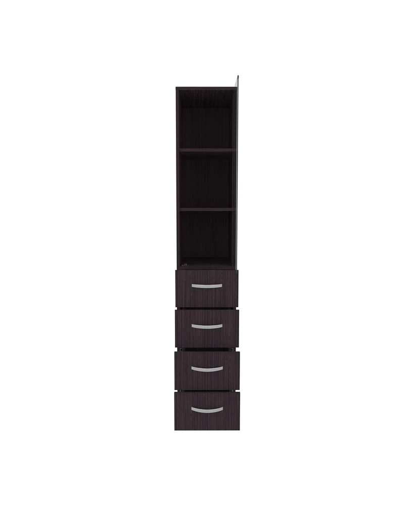 Magna Linen Cabinet, Three Shelves, Four Drawers, Black